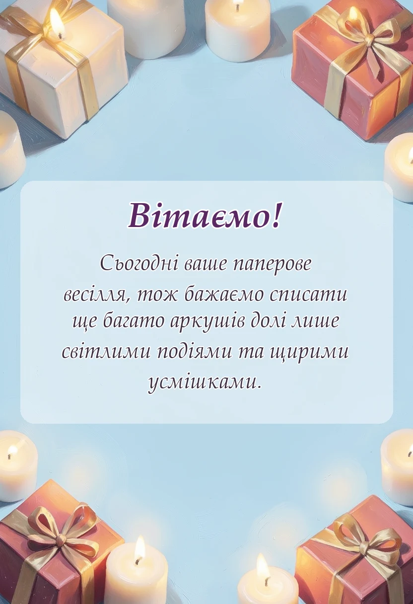 красива листівка: паперове весілля привітання