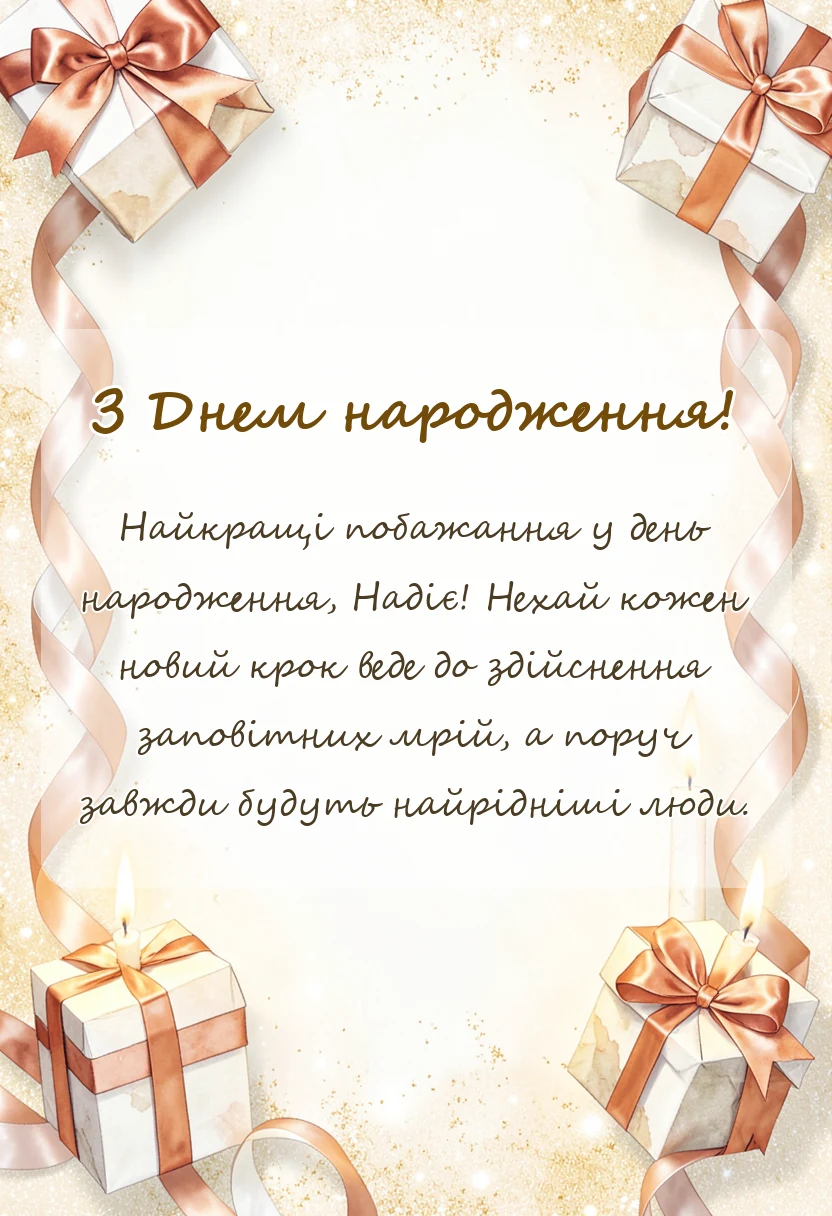 унікальна листівка - привітання з днем народження надія