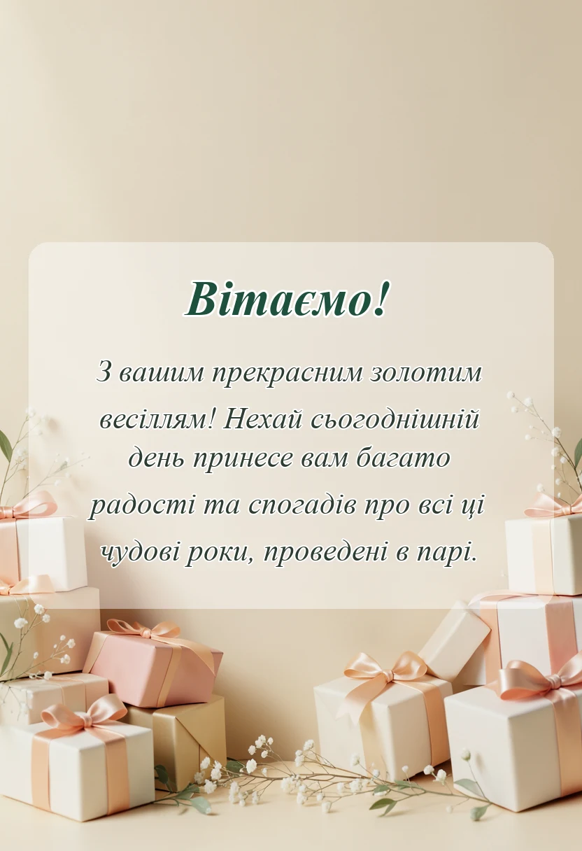 красива листівка: привітання з золотим весіллям батьків