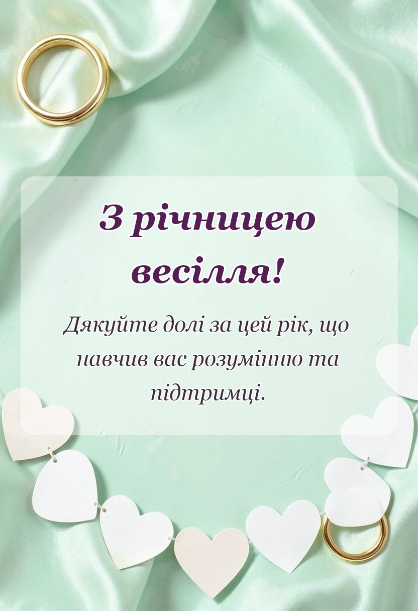 листівка з побажанням - привітання з першою річницею весілля