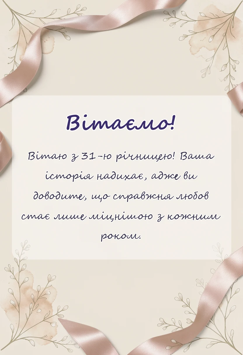 вітальна листівка - привітання з річницею весілля 31 рік