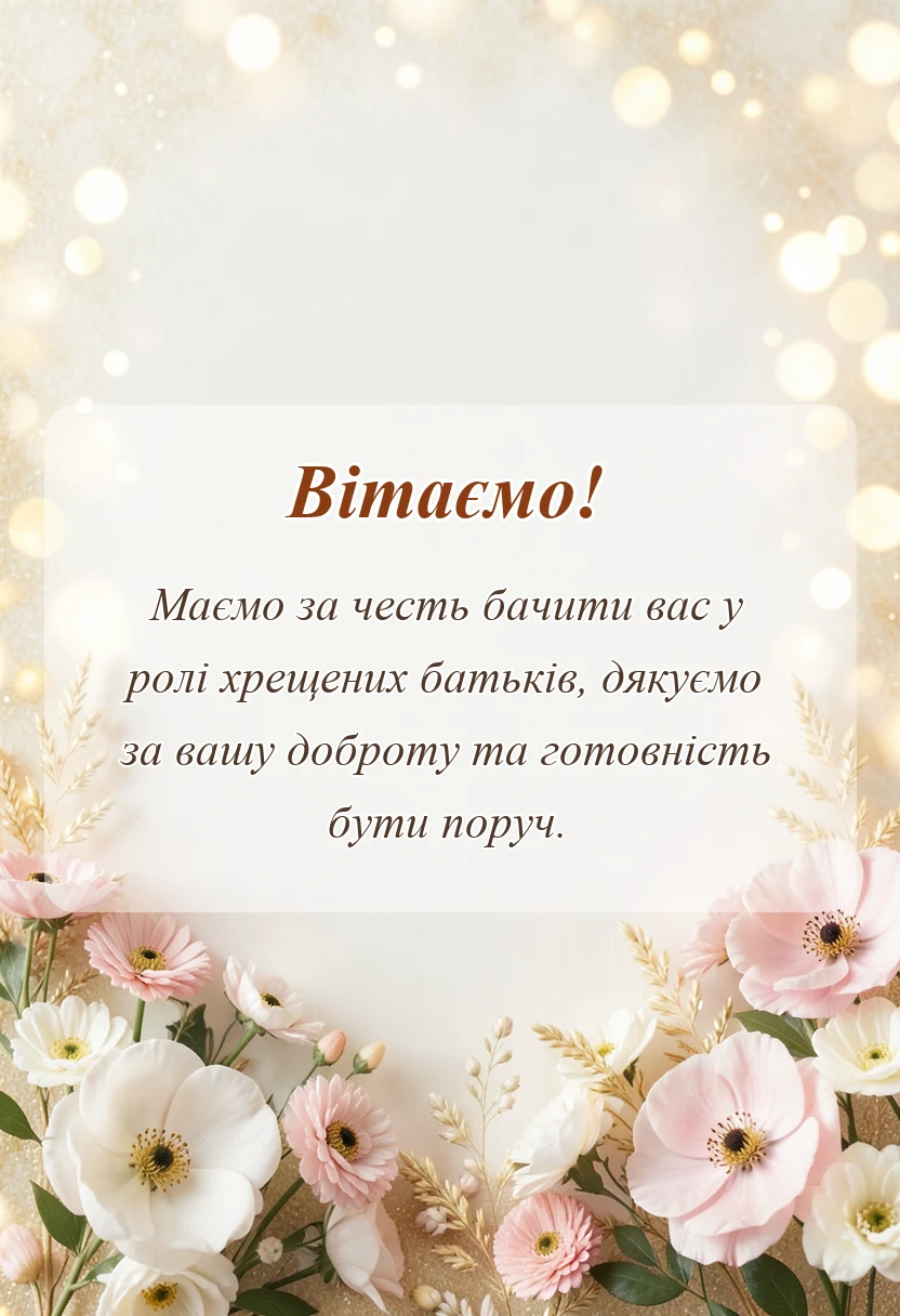 листівка з побажанням - подяка батькам за хрещення дитини