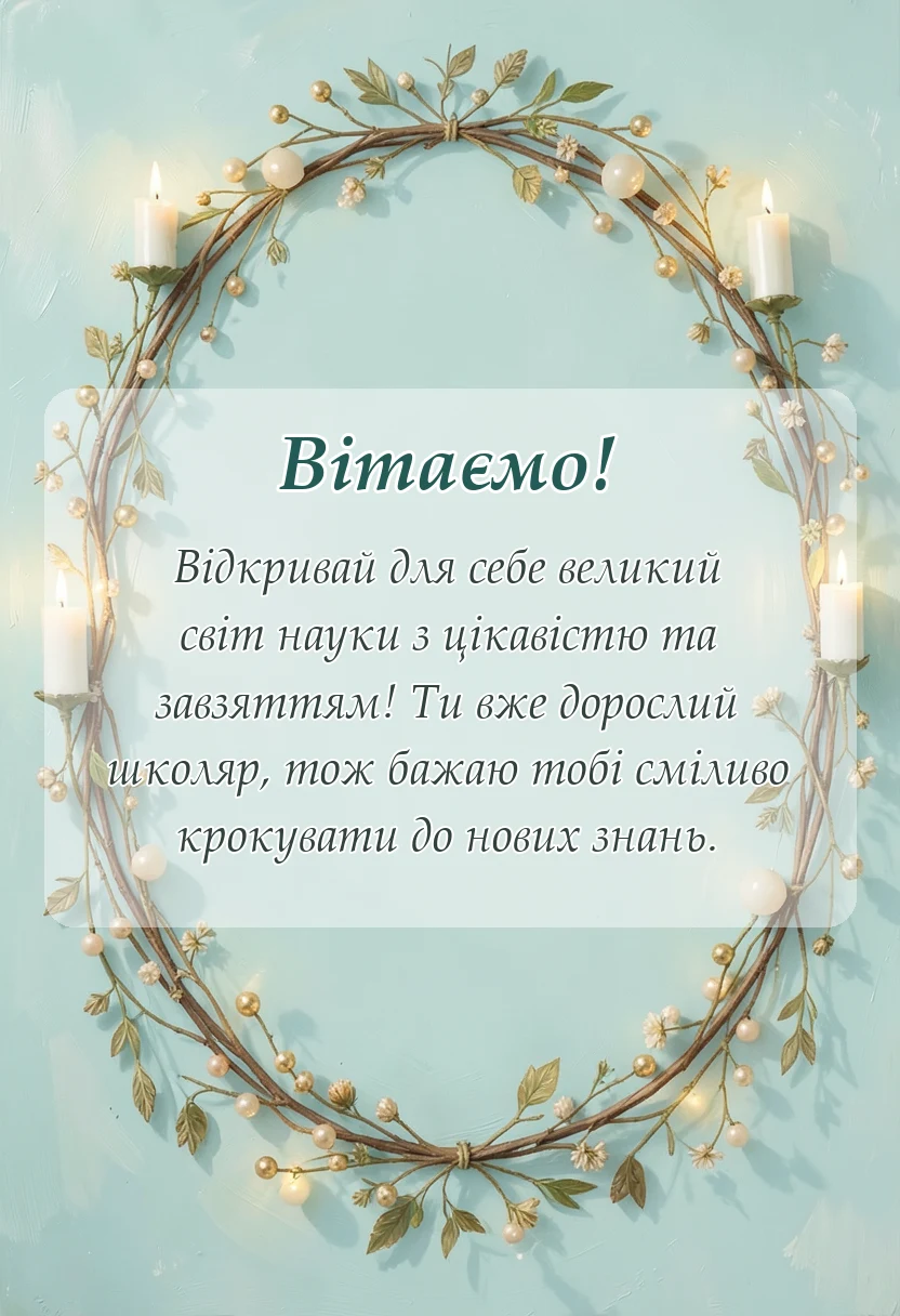 унікальна листівка - гарні привітання з днем знань для першокласників