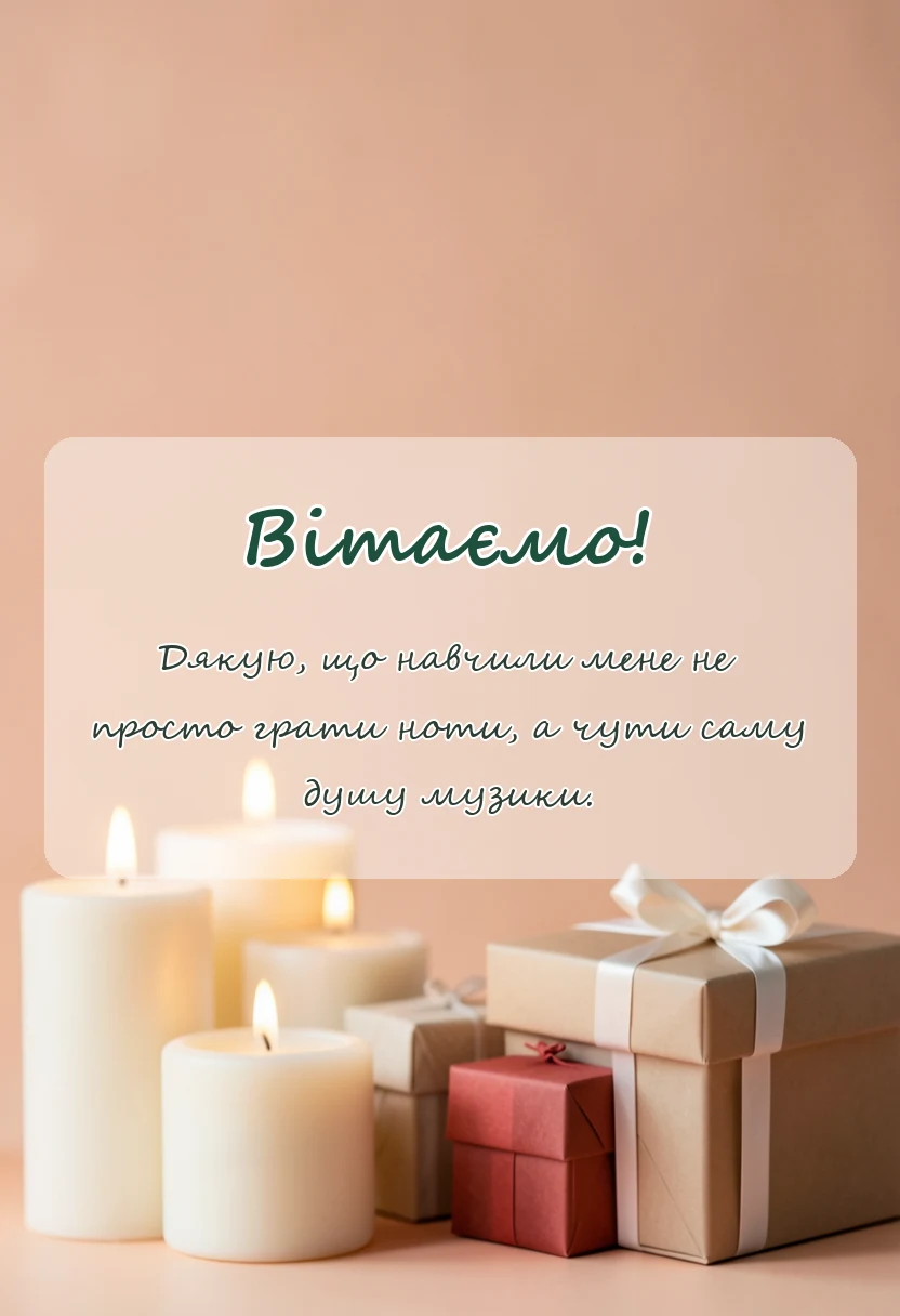 листівка з побажанням - подяка вчителю музики своїми словами