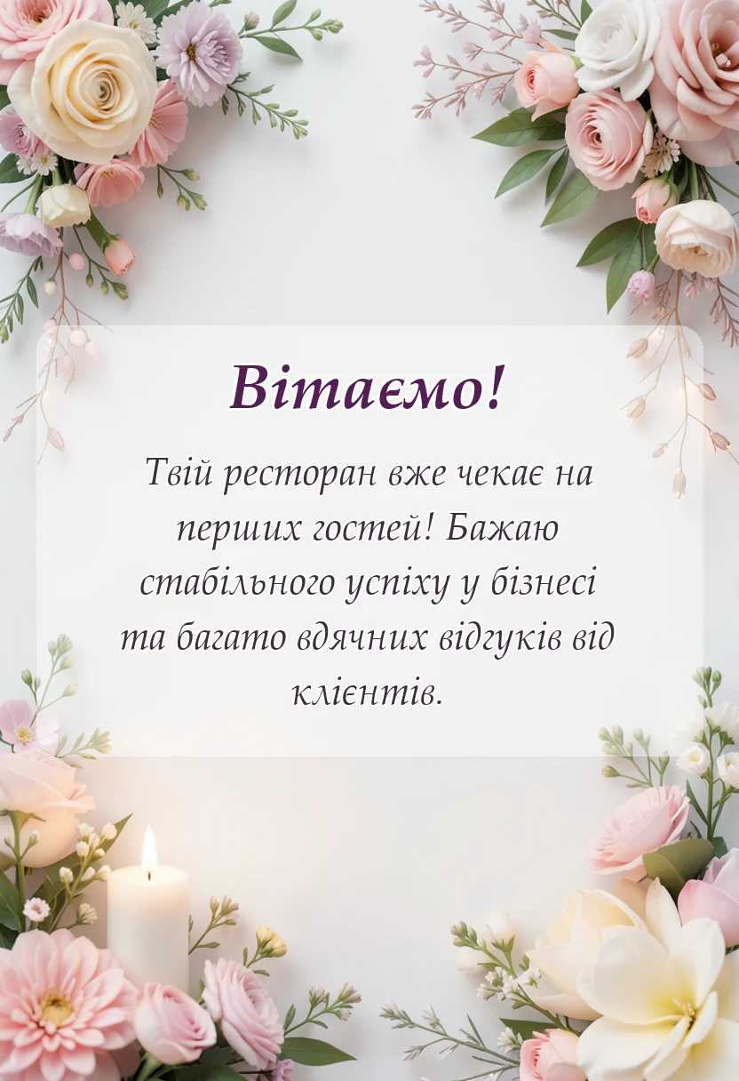 красива листівка: привітання з відкриттям ресторану