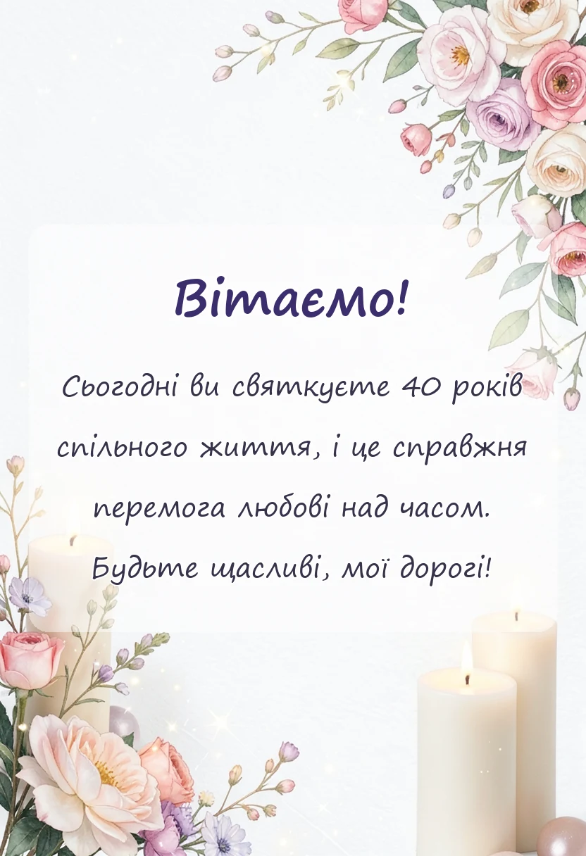 вітальна листівка - привітання з рубіновим весіллям батькам