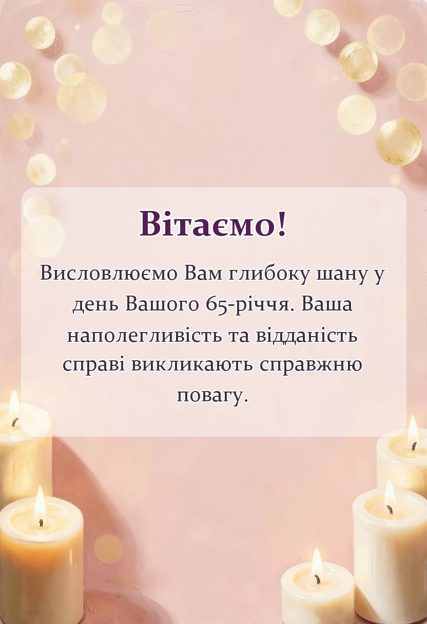 листівка з побажанням - привітання з 65-річчям чоловікові