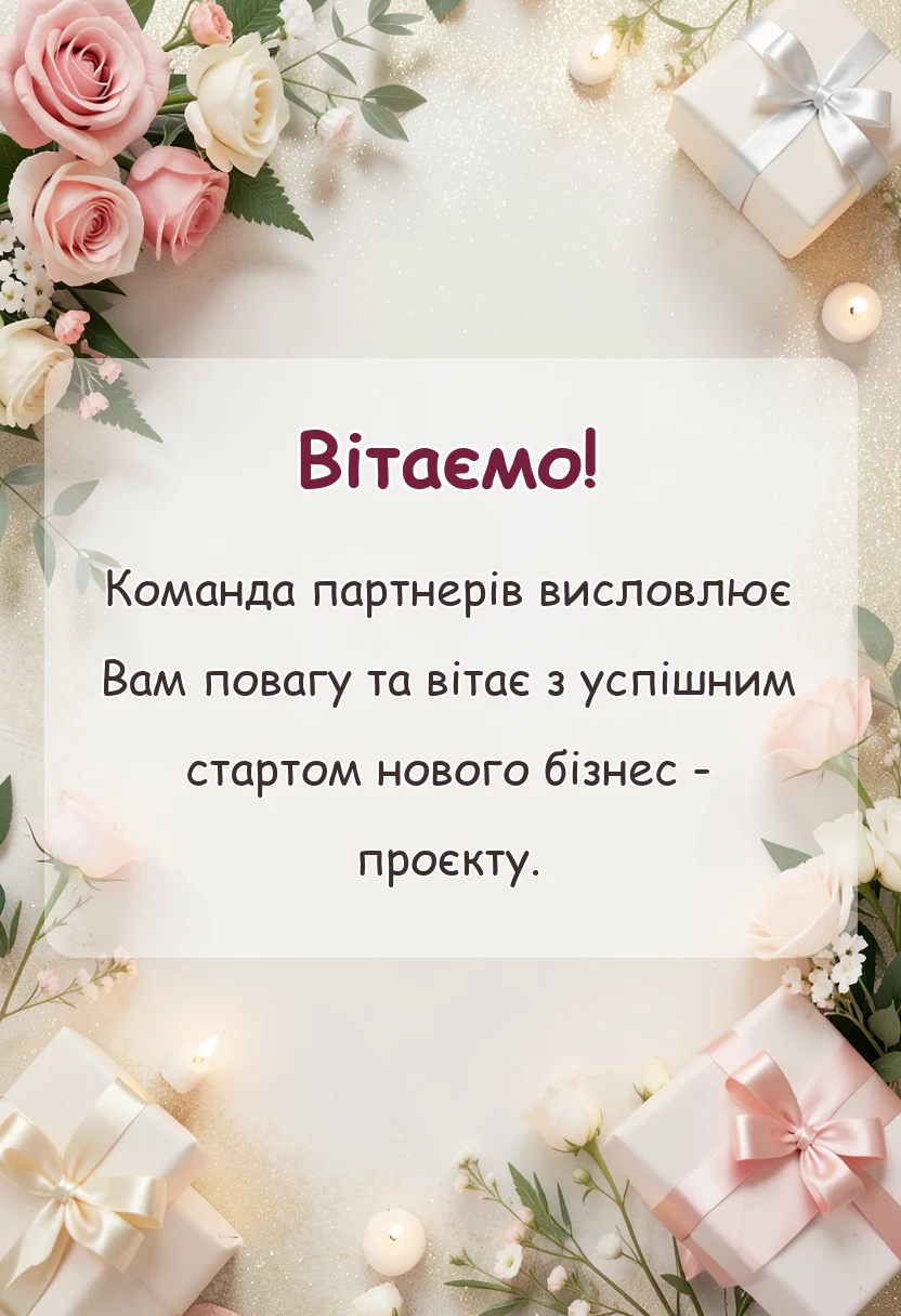 святкова картинка: привітання з відкриттям магазину салону кавярні чи іншого закладу своїми словами