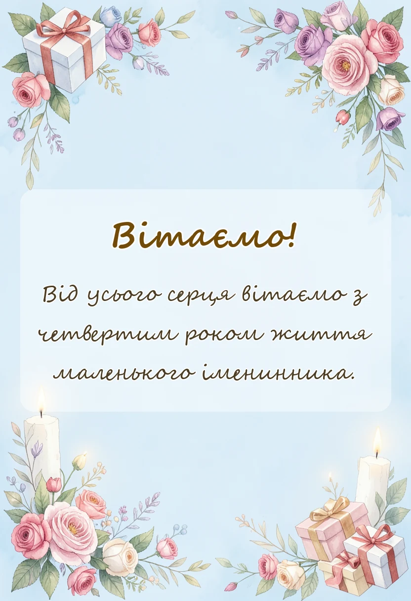 святкова картинка: привітання з днем народження 4 роки хлопчику