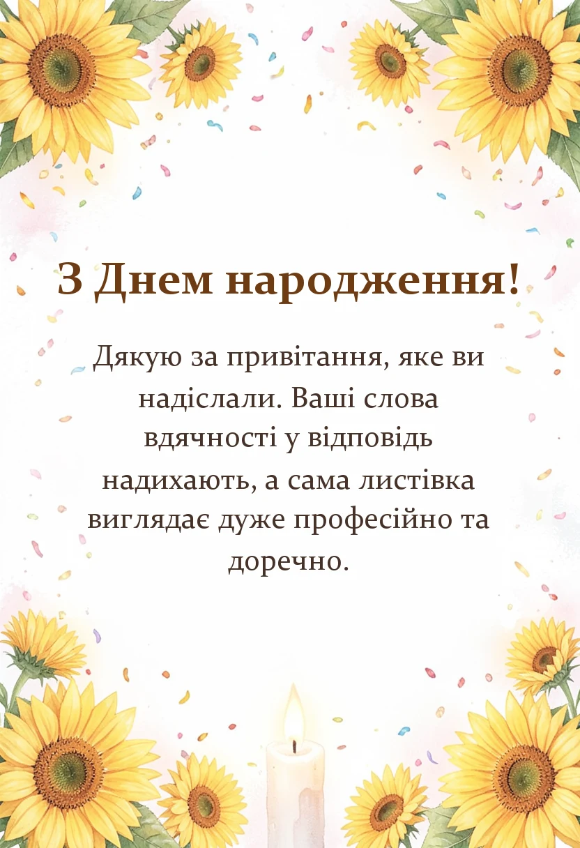 листівка з побажанням - дякую за привітання картинки та листівки у відповідь у прозі