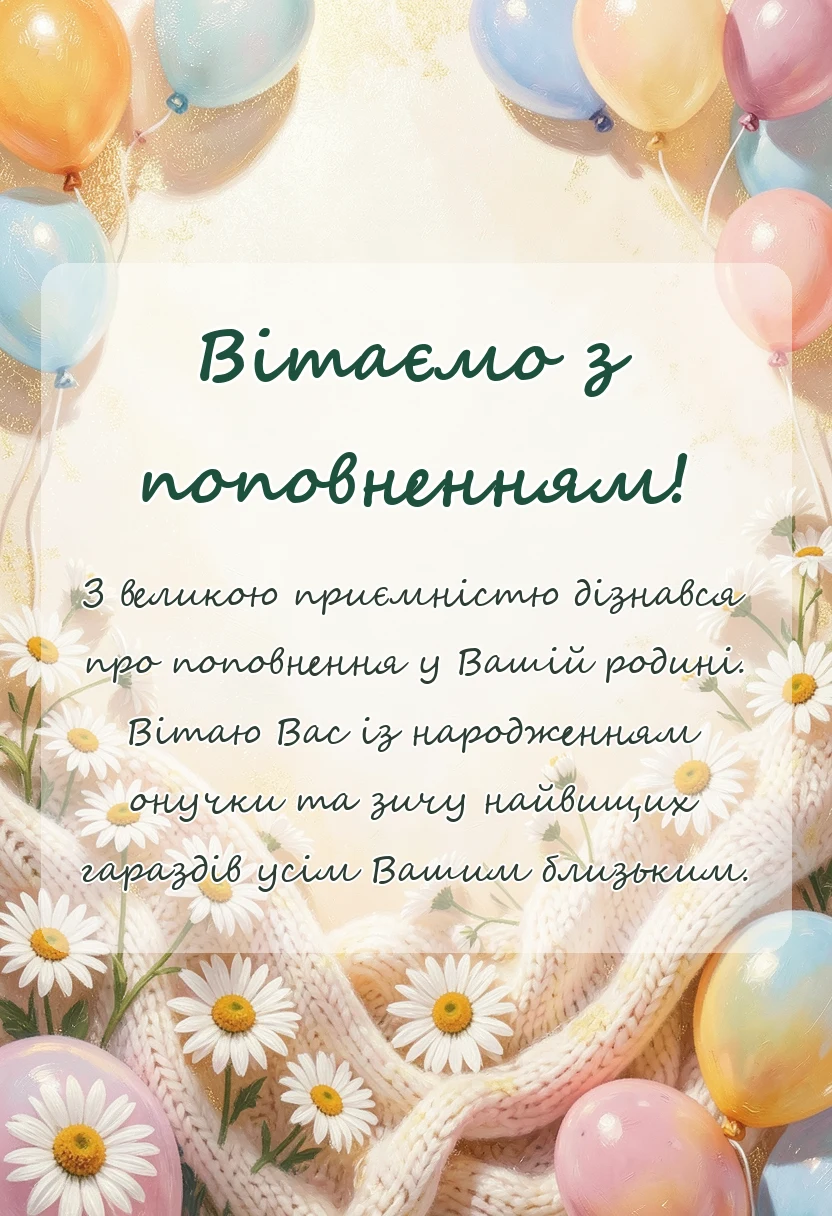 листівка з побажанням - привітання з народженням онучки найкращі побажання