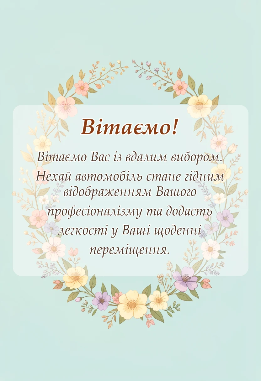 вітальна листівка - побажання при покупці машини