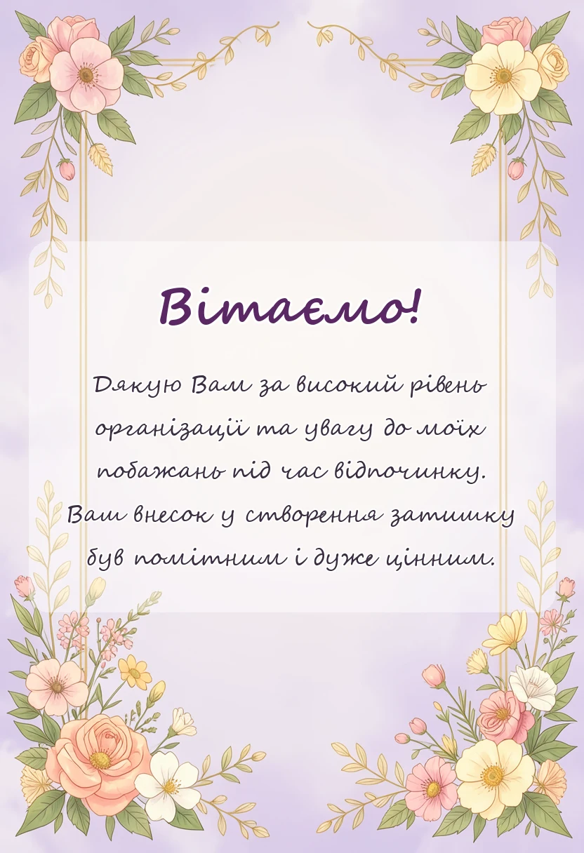 унікальна листівка - подяка за гарний відпочинок своїми словами