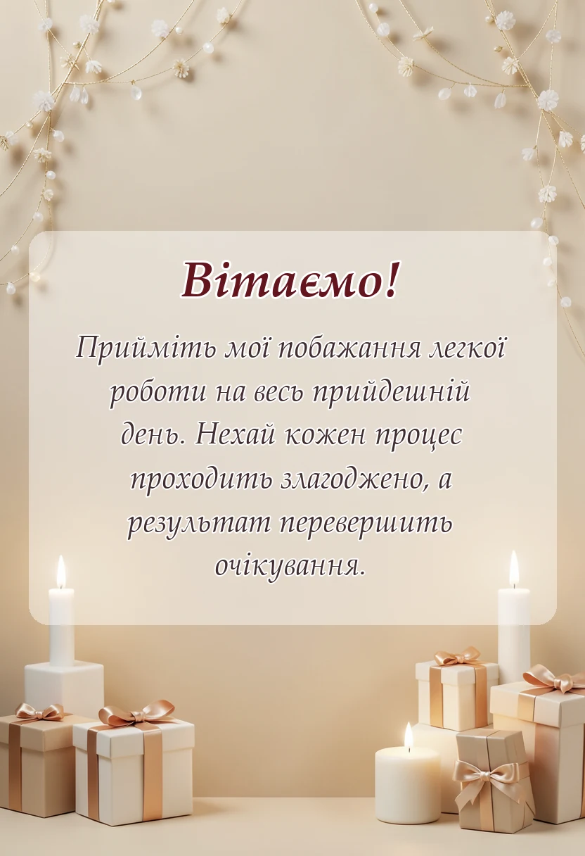 унікальна листівка - побажання легкої роботи