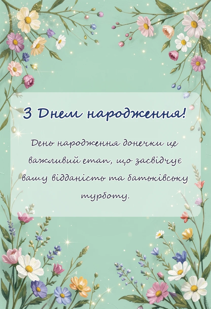 вітальна листівка - вітання батькам з днем народження донечки