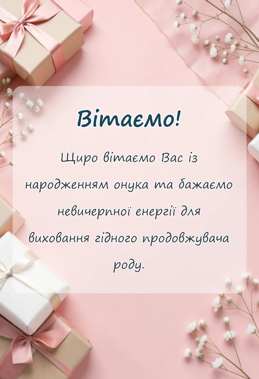 святкова картинка: привітання з народженням онука для бабусі і дідуся