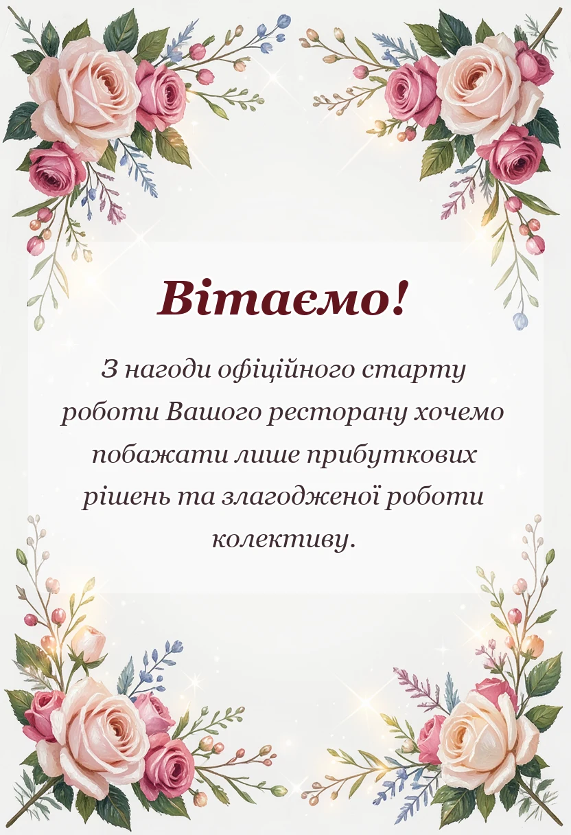 святкова картинка: привітання з відкриттям ресторану