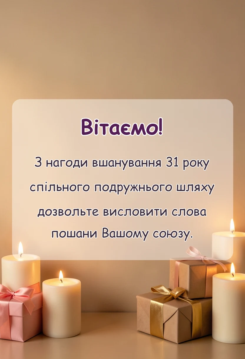 унікальна листівка - привітання з річницею весілля 31 рік