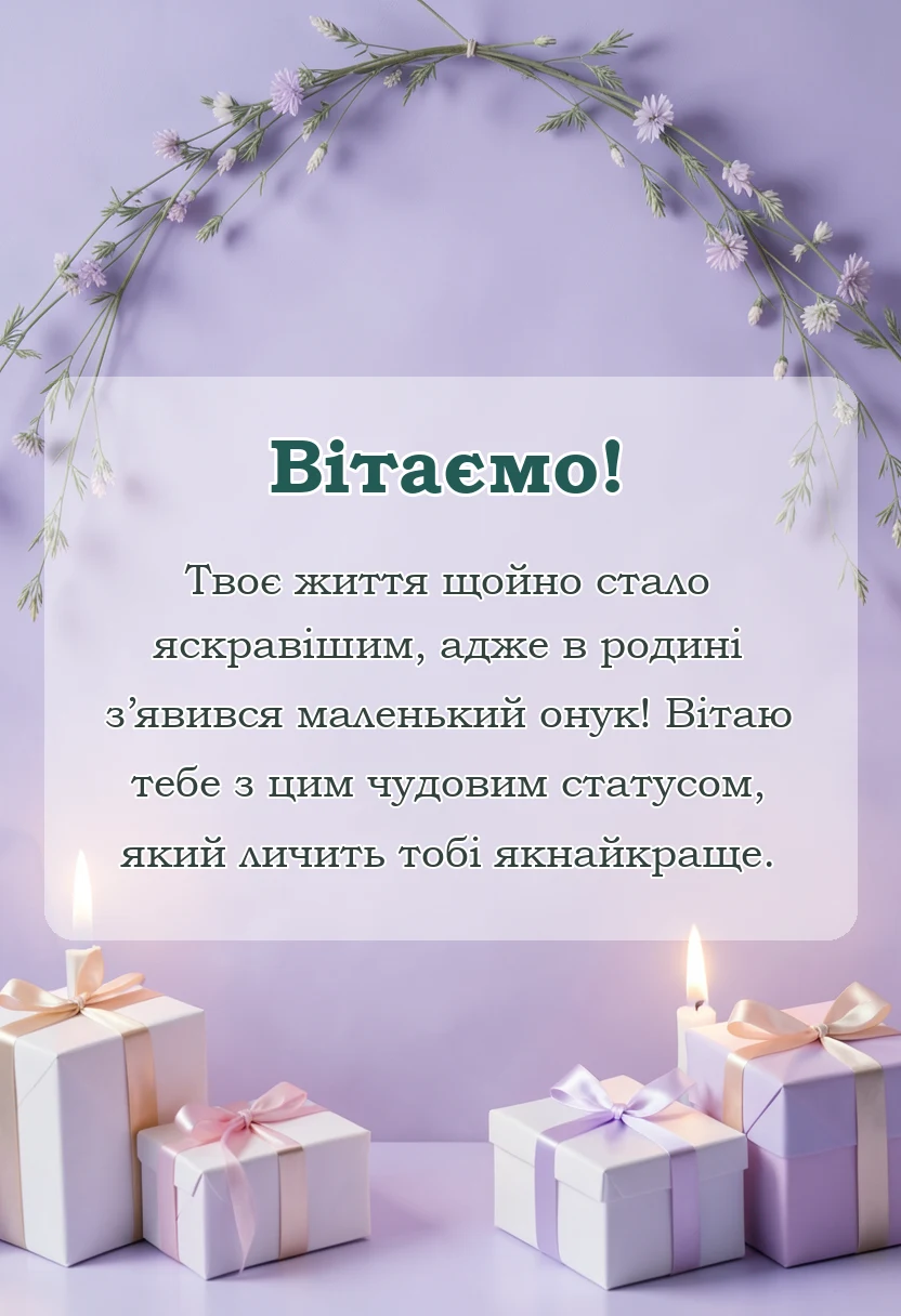 красива листівка: привітання з народженням онука для бабусі і дідуся