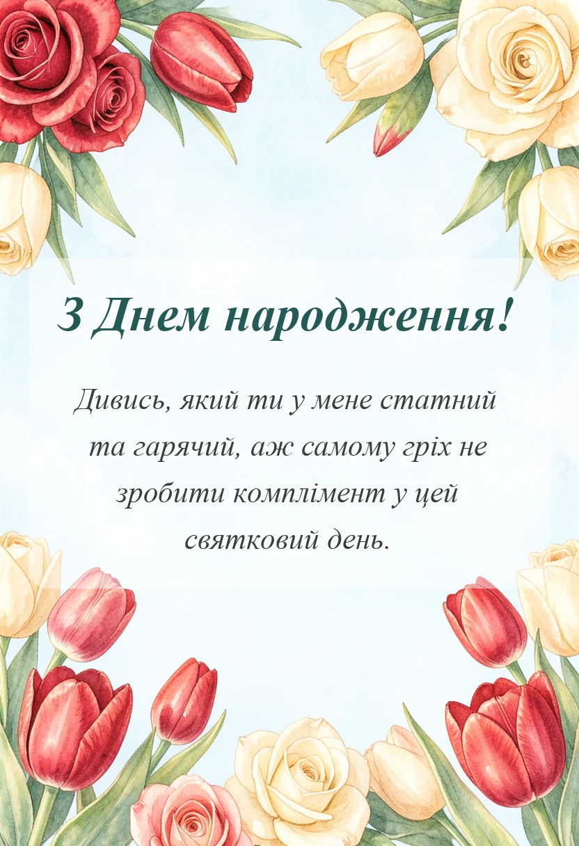 красива листівка: привітання з днем народження коханому чоловікові від дружини
