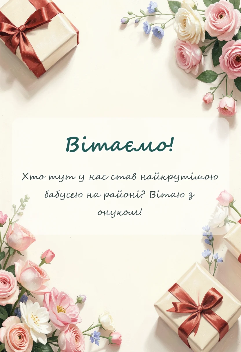 святкова картинка: привітання з народженням онука для бабусі і дідуся