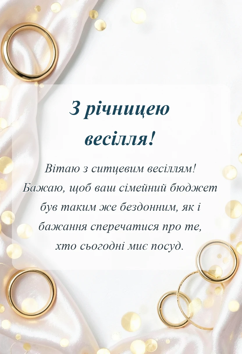 листівка з побажанням - привітання з першою річницею весілля