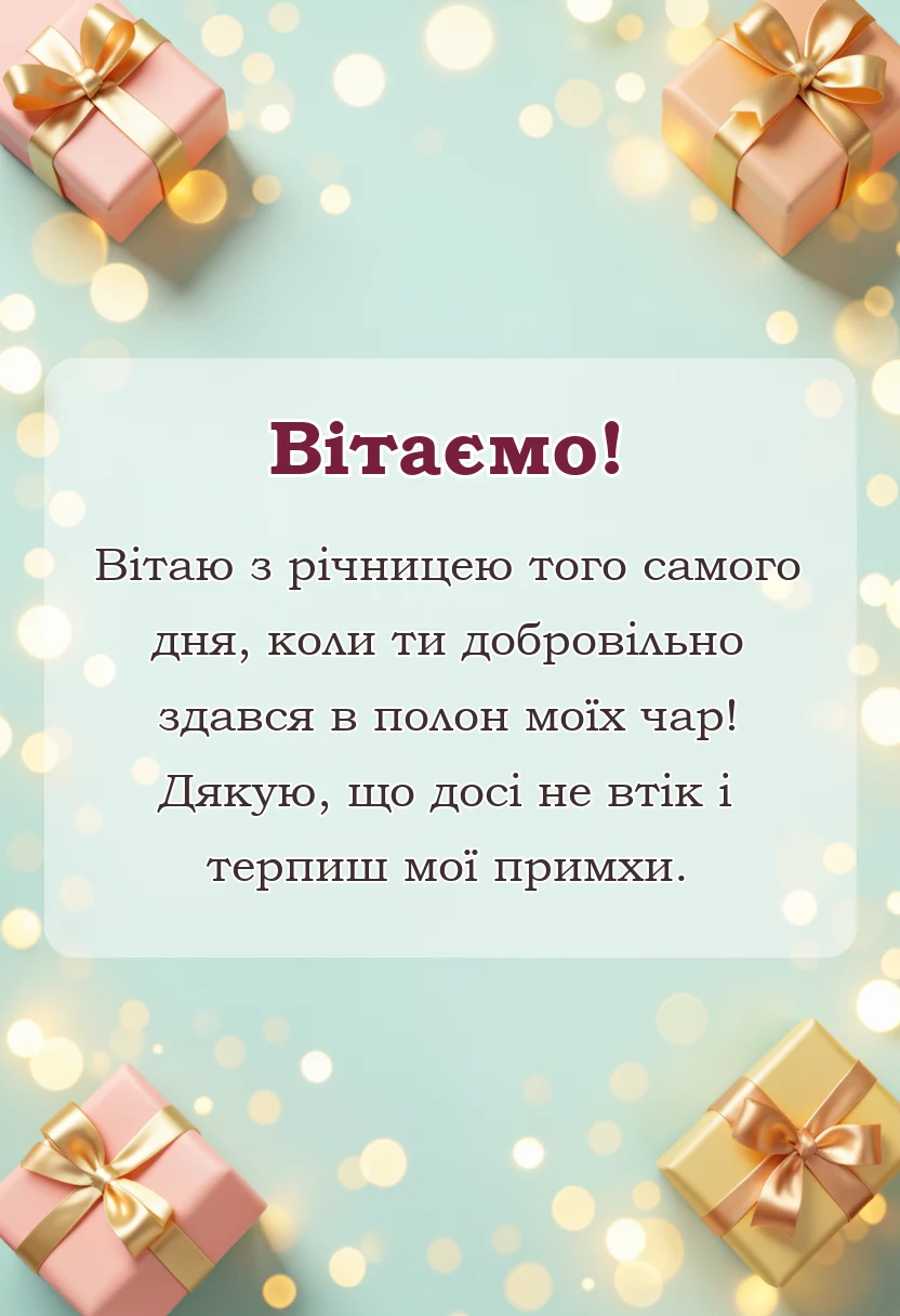 святкова картинка: привітання з днем весілля чоловіку