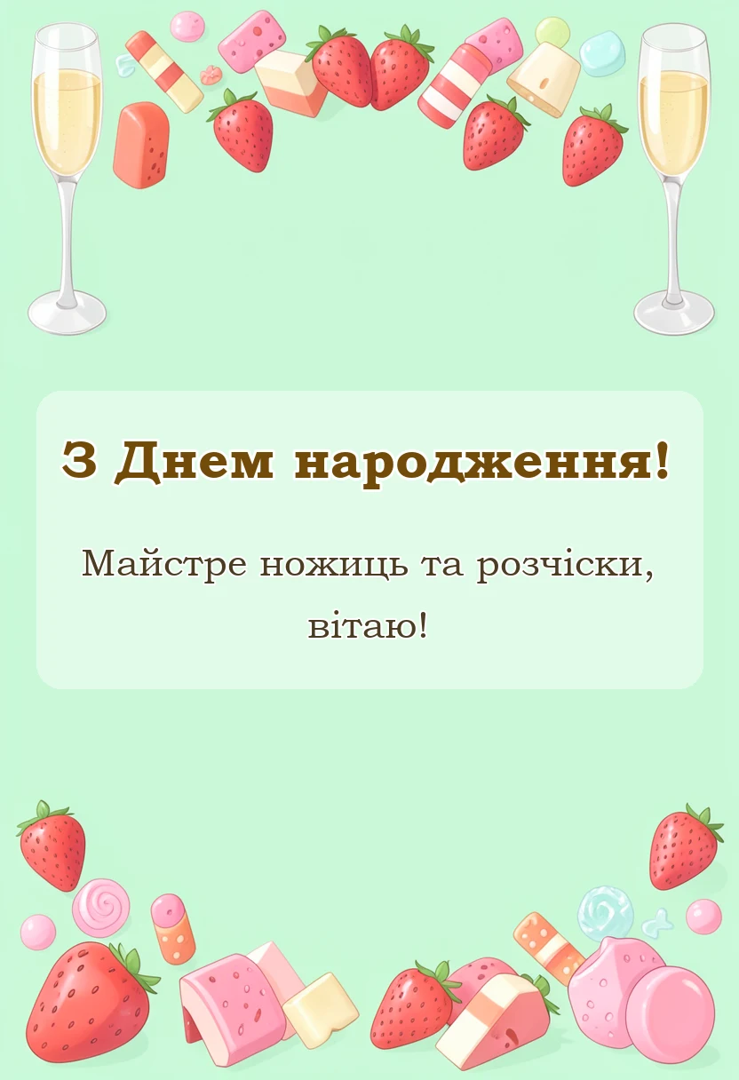 унікальна листівка - привітання перукаря з днем народження