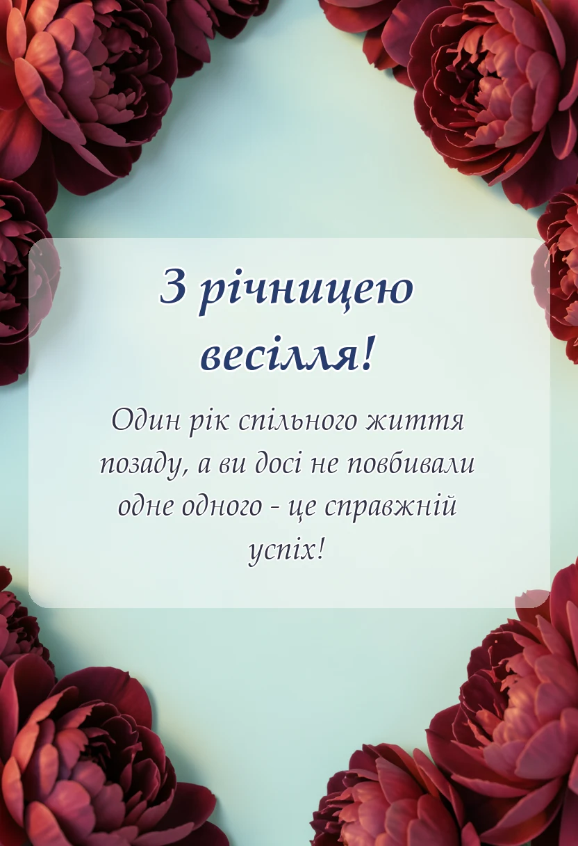 красива листівка: привітання з першою річницею весілля