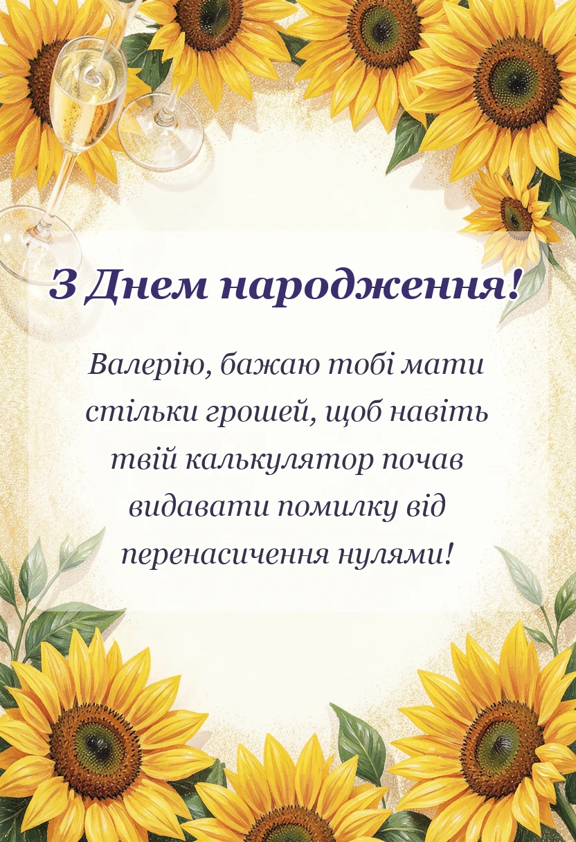 вітальна листівка - привітання з днем народження валерій