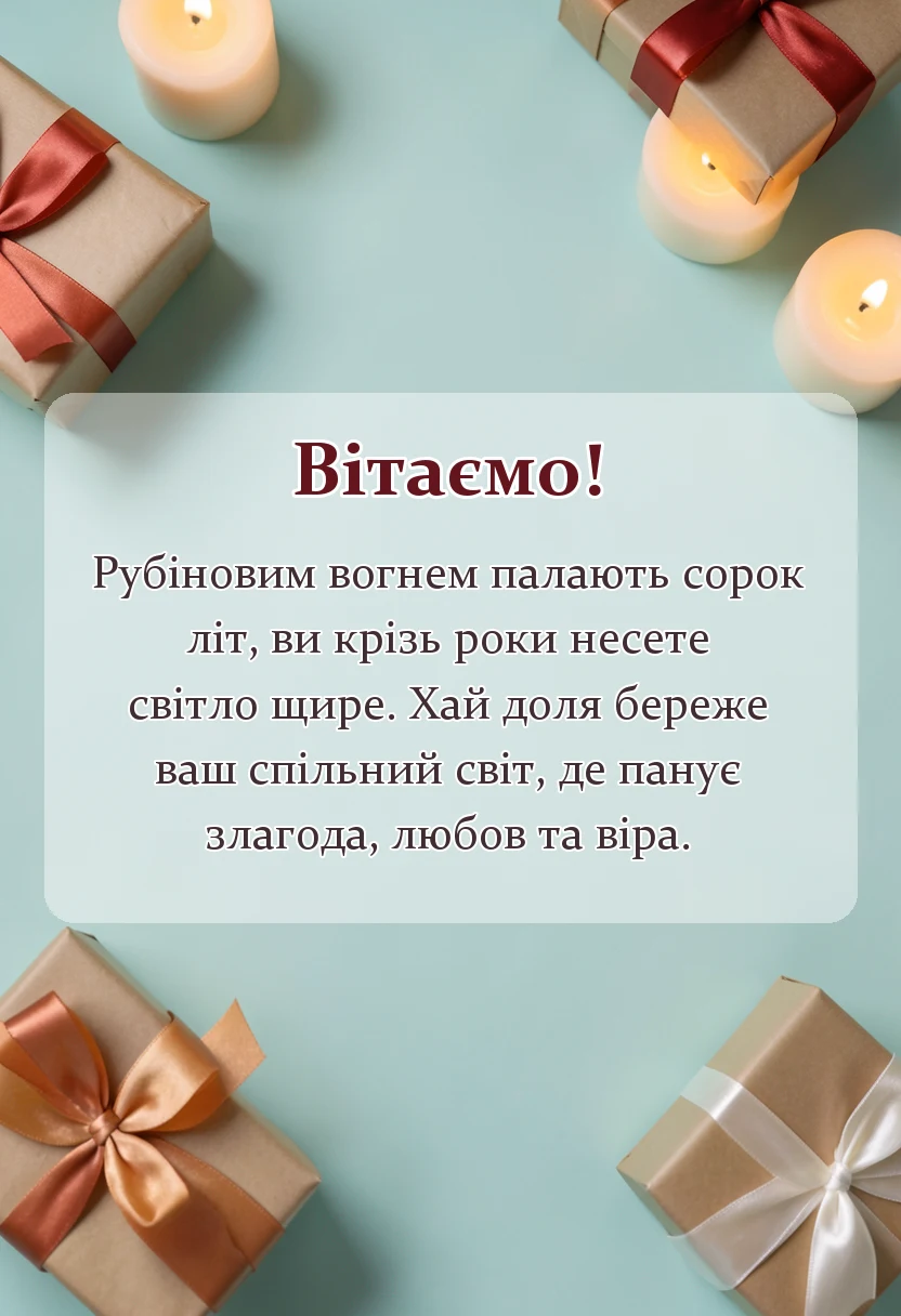 листівка з побажанням - привітання з річницею весілля 40 років