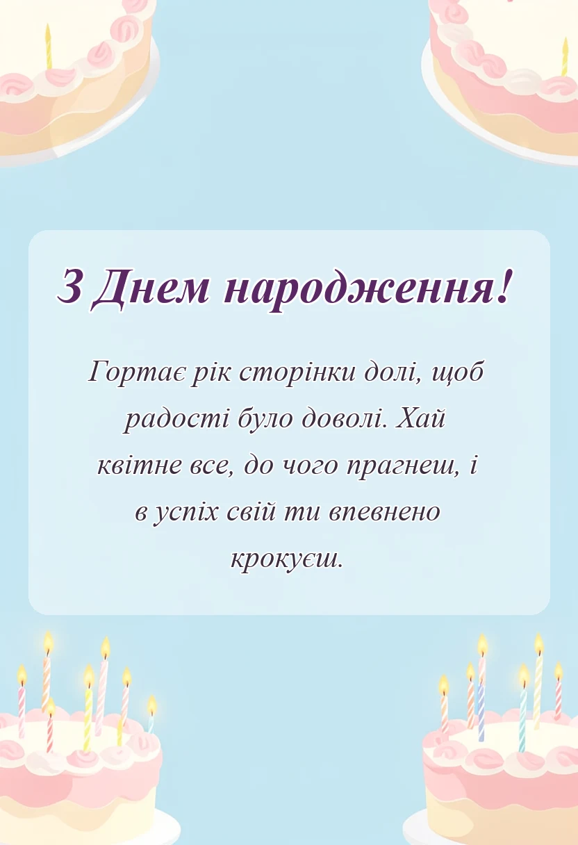 вітальна листівка - короткі побажання на день народження