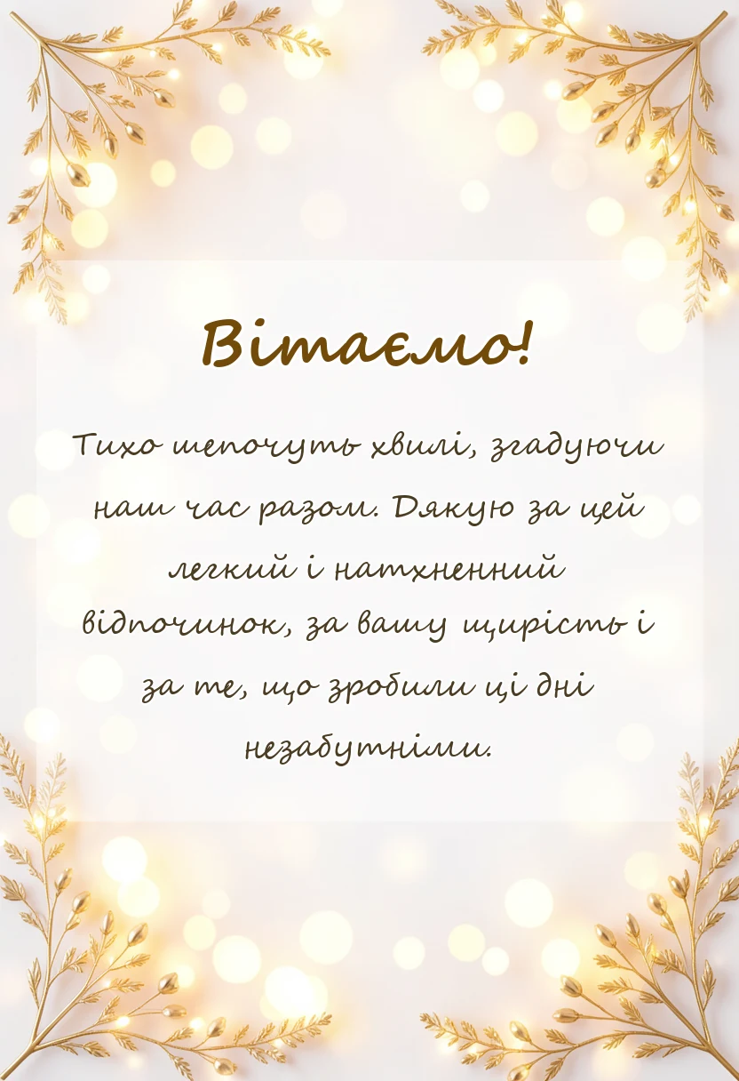 вітальна листівка - подяка за гарний відпочинок своїми словами