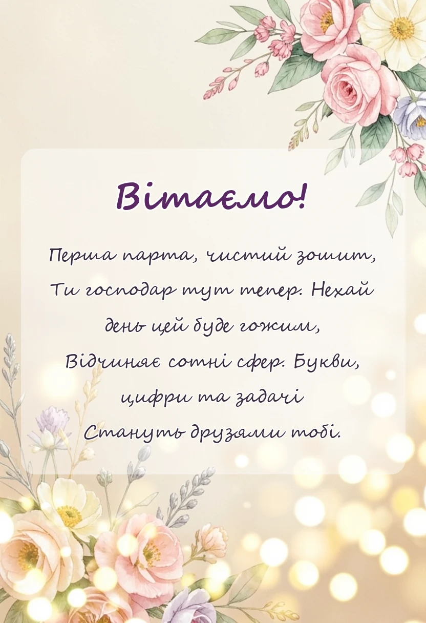 листівка з побажанням - віршовані привітання для першокласників