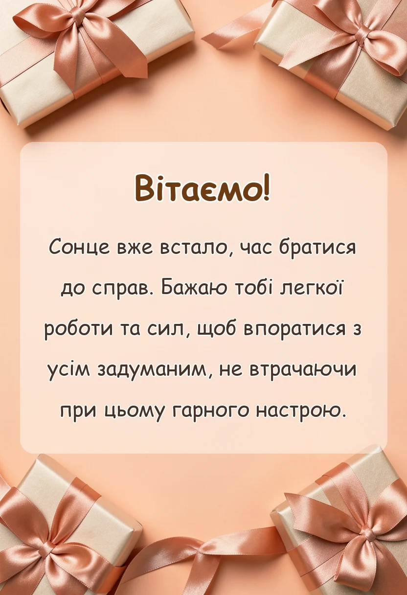 вітальна листівка - побажання легкої роботи