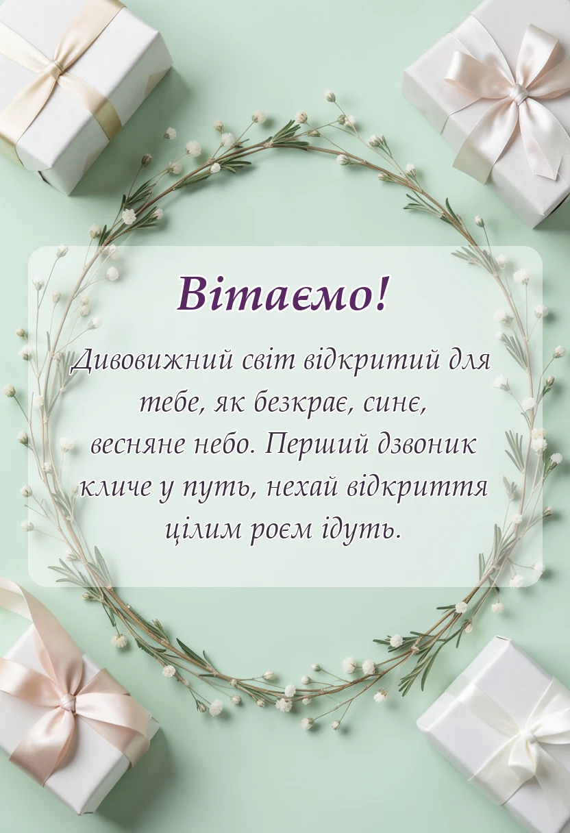 листівка з побажанням - цікаві слова для першокласників