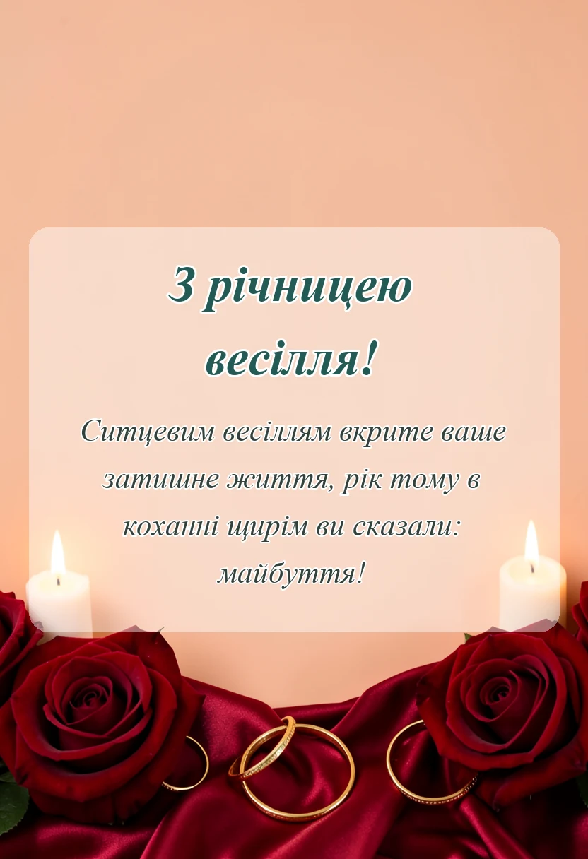 листівка з побажанням - привітання з першою річницею весілля