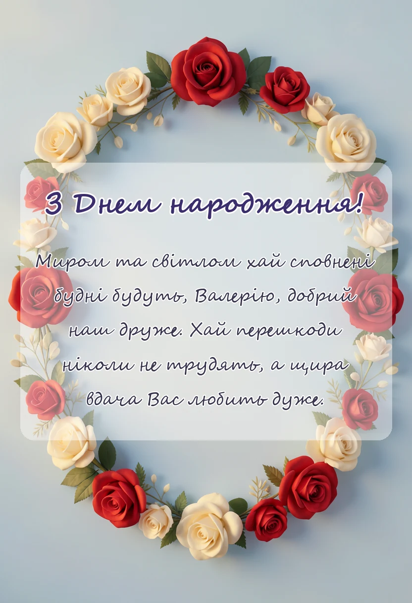 листівка з побажанням - привітання з днем народження валерій