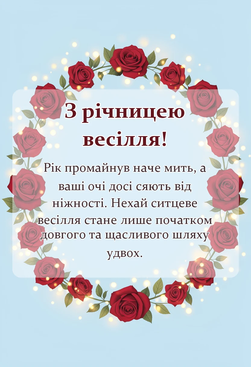 унікальна листівка - привітання з першою річницею весілля