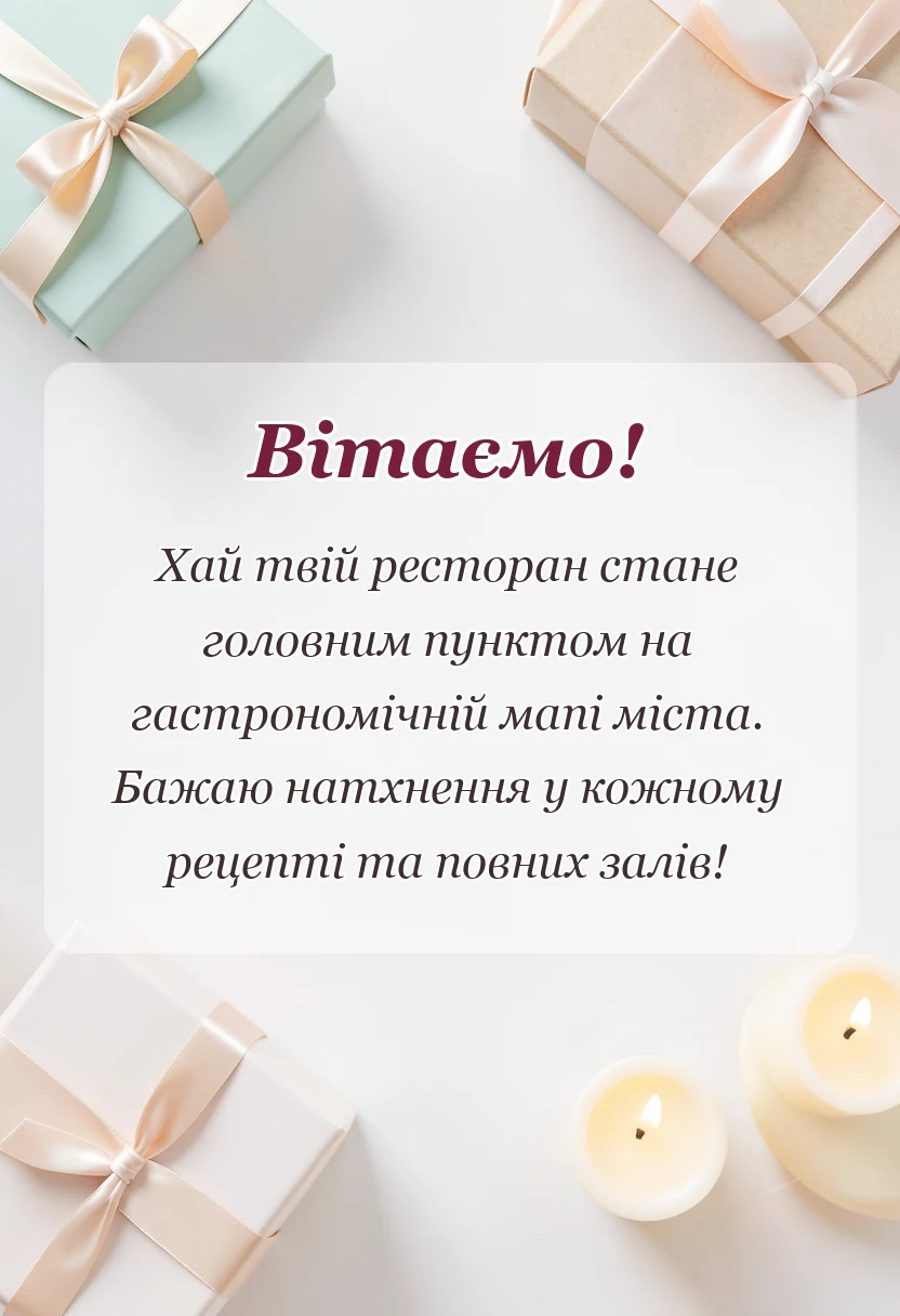 красива листівка: привітання з відкриттям ресторану