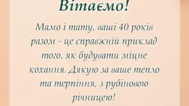 вітальна листівка - привітання з рубіновим весіллям батькам