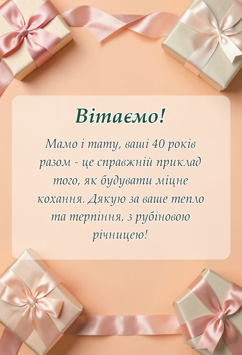 вітальна листівка - привітання з рубіновим весіллям батькам