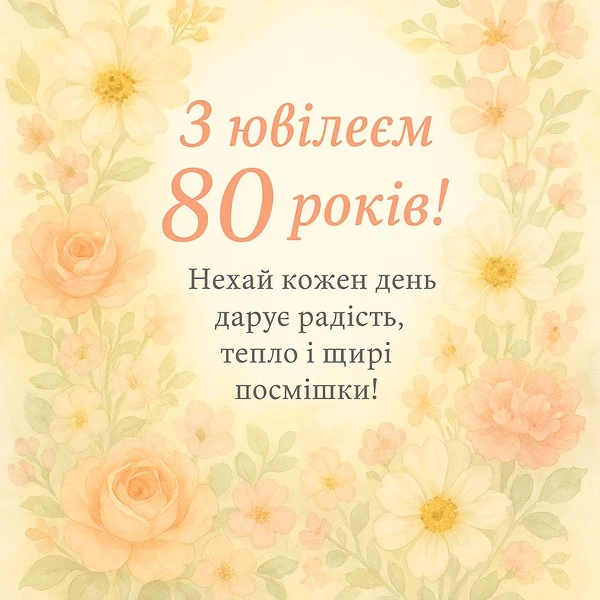 Квіткове привітання з ювілею на 80 років українською мовою.