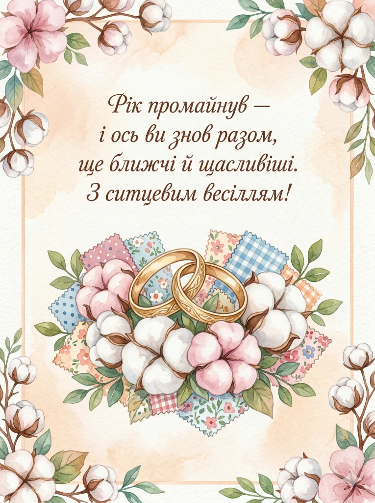 Ілюстрація ситцевого весілля з кільцями та бавовною