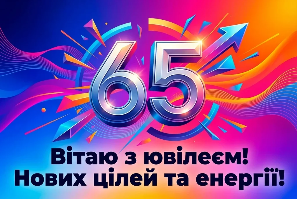 Яскраве привітання з 65-річчям чоловіка українською мовою.