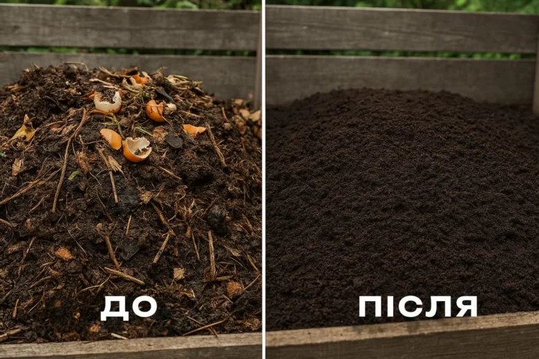 Порівняння компосту до і після перетворення в добриво