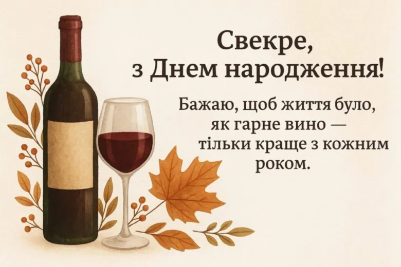 Привітання свекрі з днем народження та вино.