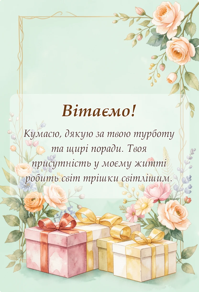 святкова картинка: подяка кумі своїми словами