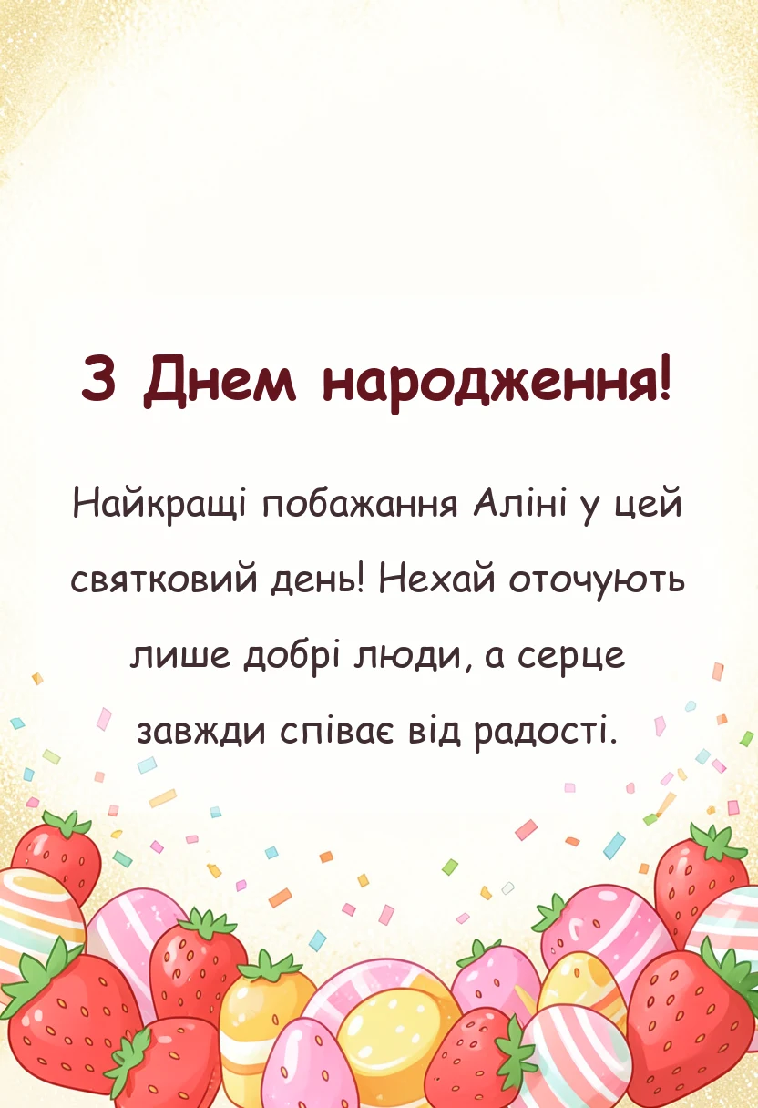 вітальна листівка - привітання з днем народження аліні