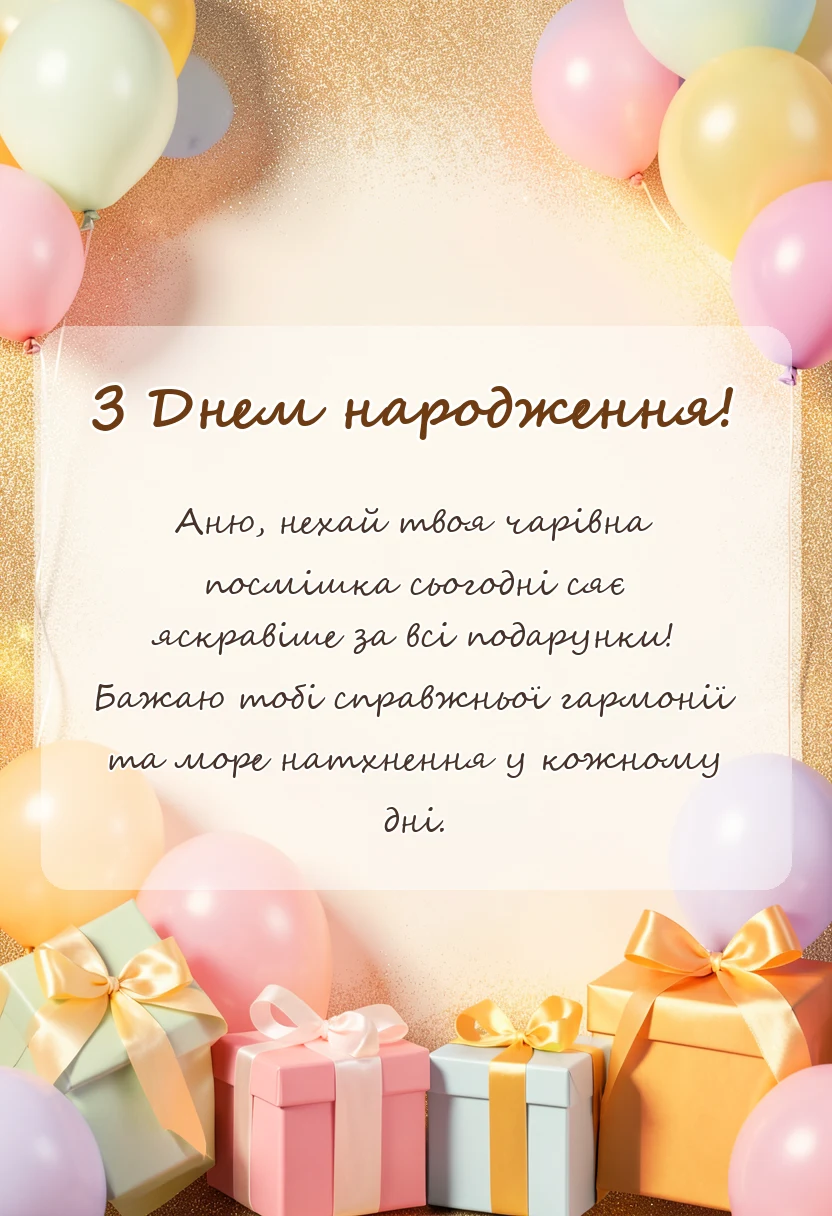 унікальна листівка - привітання з днем народження ані